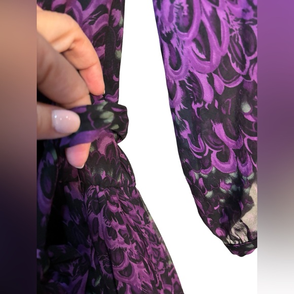 Halston Heritage Sz 8 100% Silk Plum Colored Graphic Vintage Pleated Dress - Picture 9 of 15